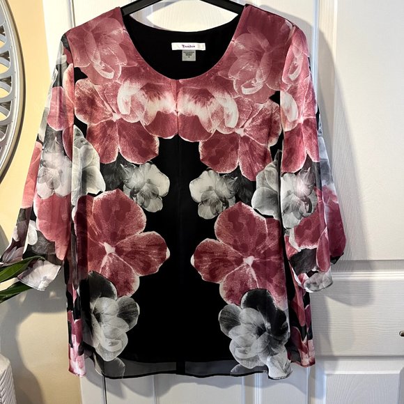 TanJay, 2 layer floral dressy blouse, XL - Picture 1 of 6